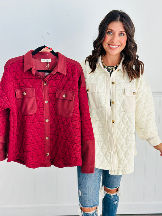 Button Up Quilted Shacket (Reg & Plus)-2 Colors