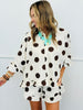 Cream/Brown Polka Dot Ruffle Hem Top (Reg.)