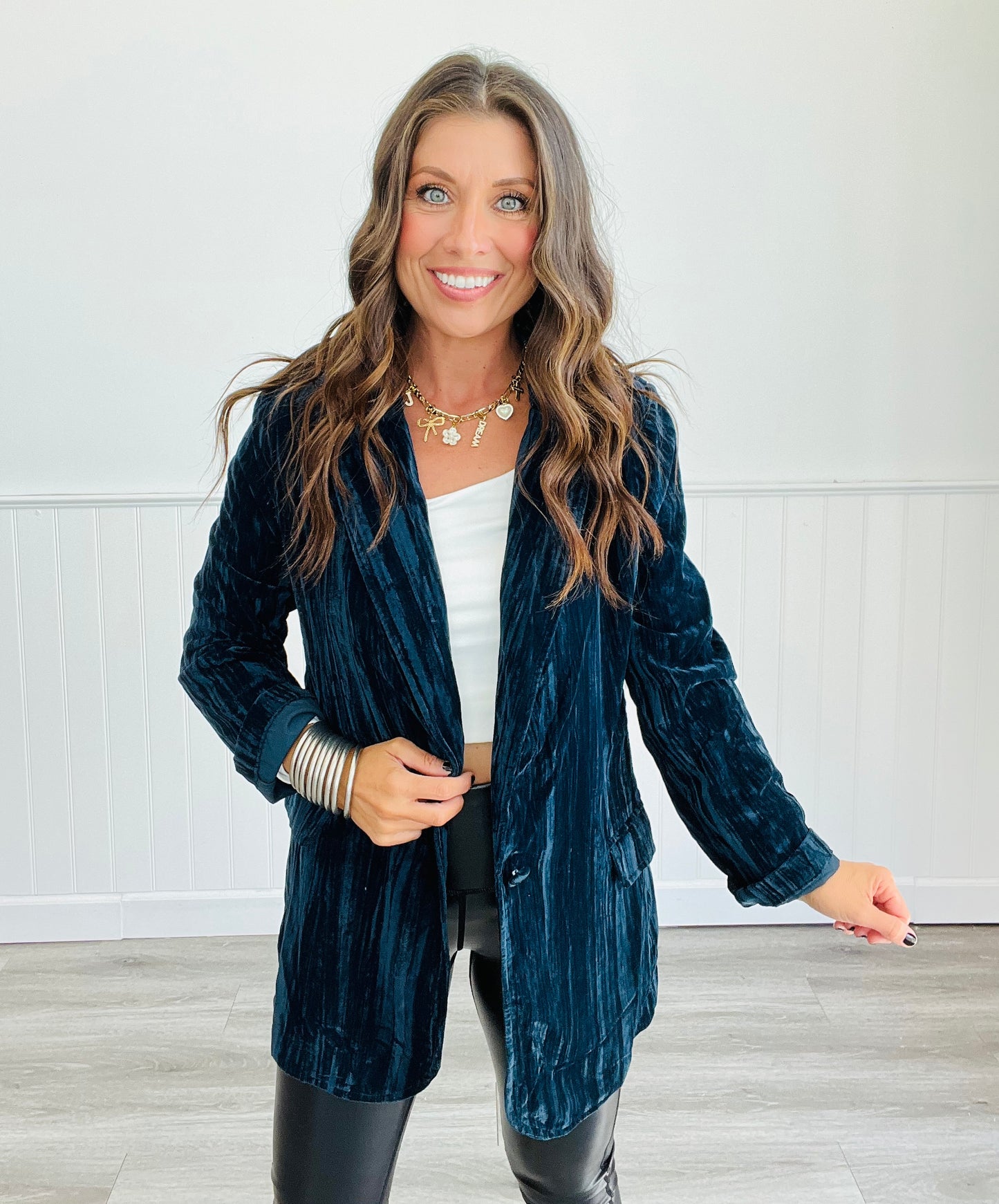 Crinkle Velvet Blazer (Reg. and Plus) - 3 Colors