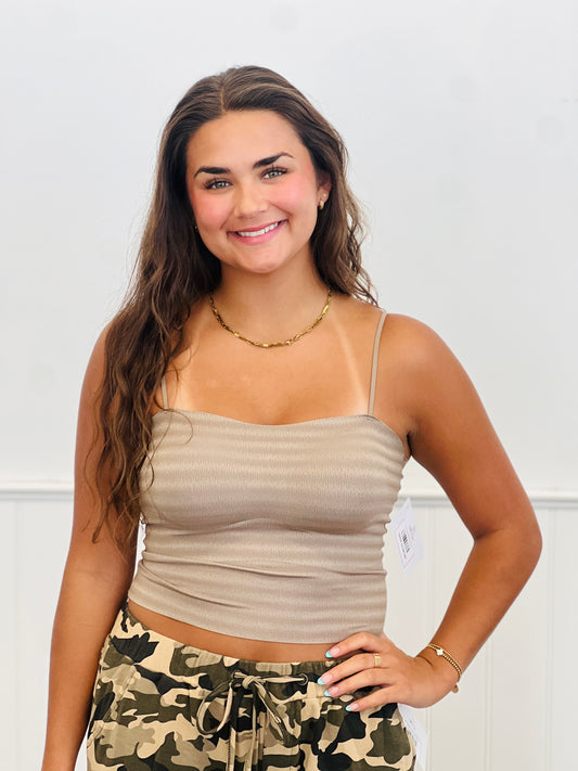 Mocha Lined Shimmer Bralette Cami Top (OS)