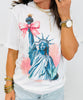 Statue Of Liberty Bow Rhinestone Graphic Tee (Reg. and Plus)