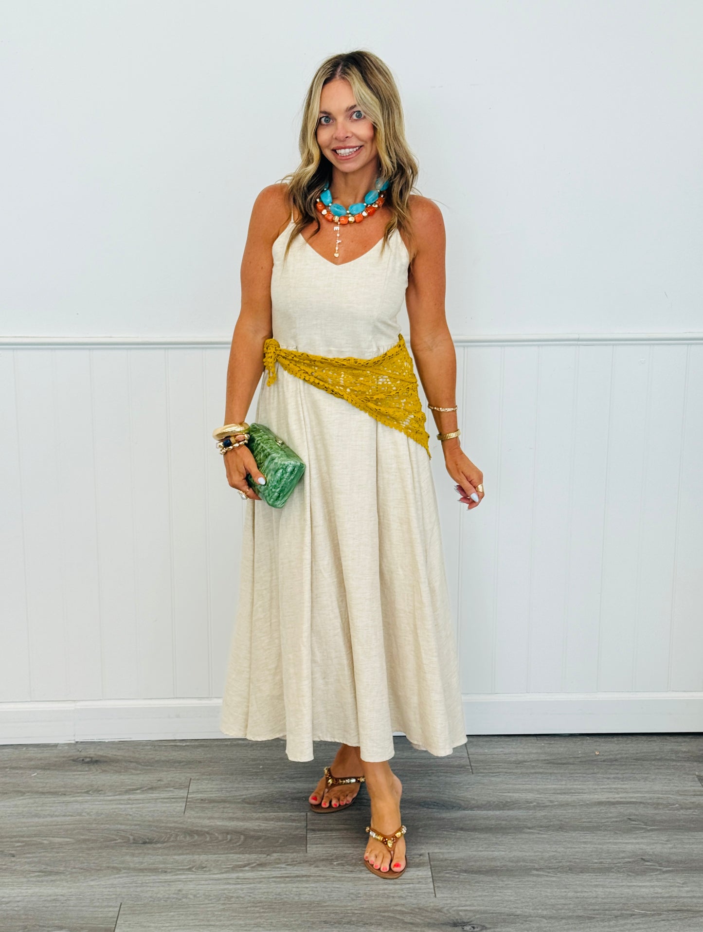 Beige Strappy Midi Dress (Reg. and Plus)
