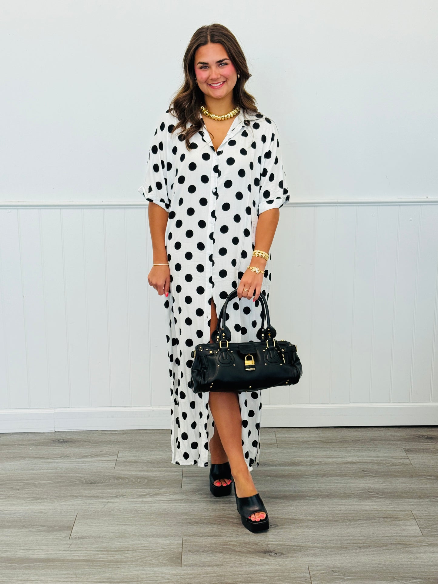 Polka Dot Button Down Shirt Dress (Reg.)