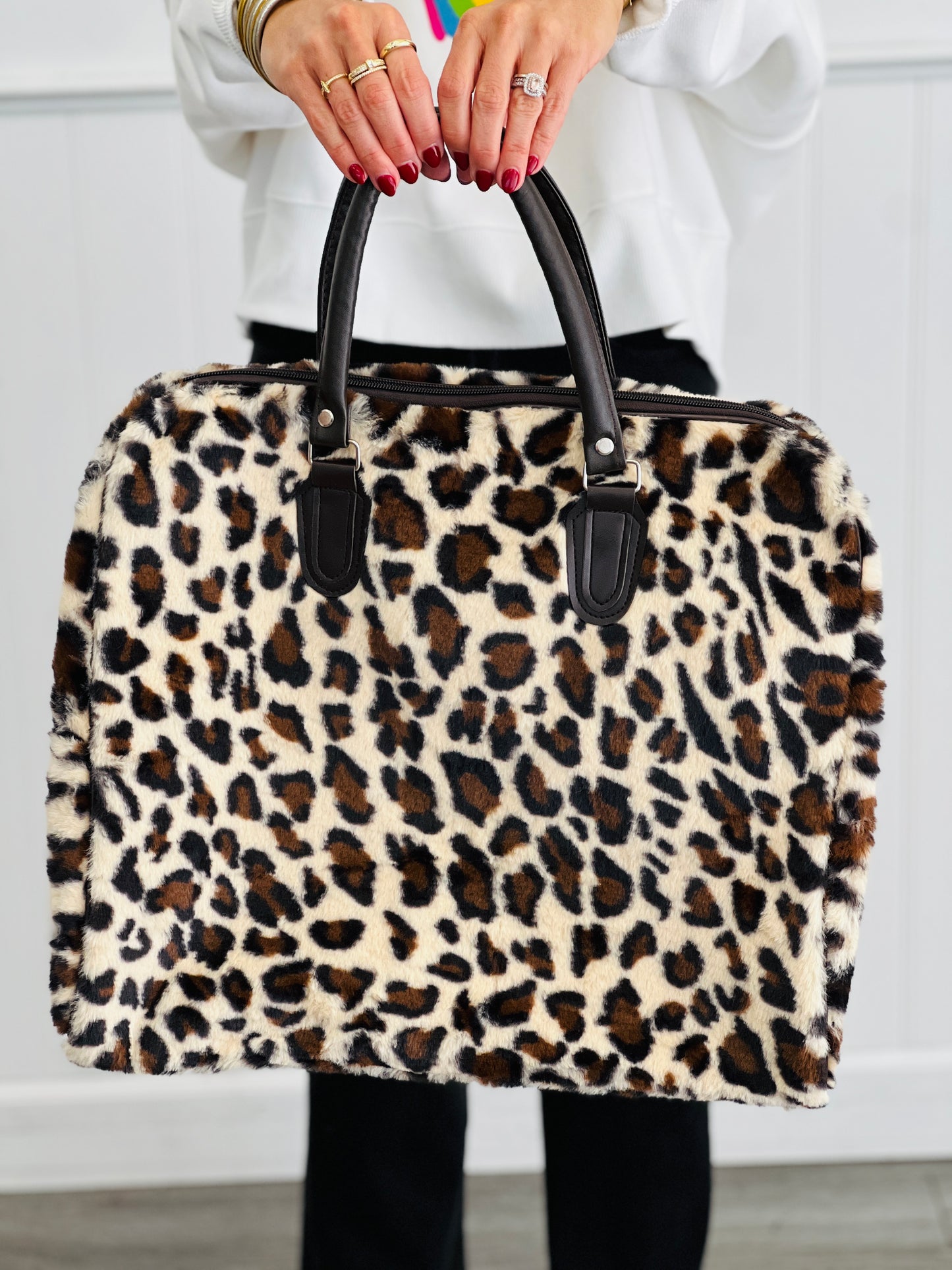 Faux Fur Tote- Light Leopard