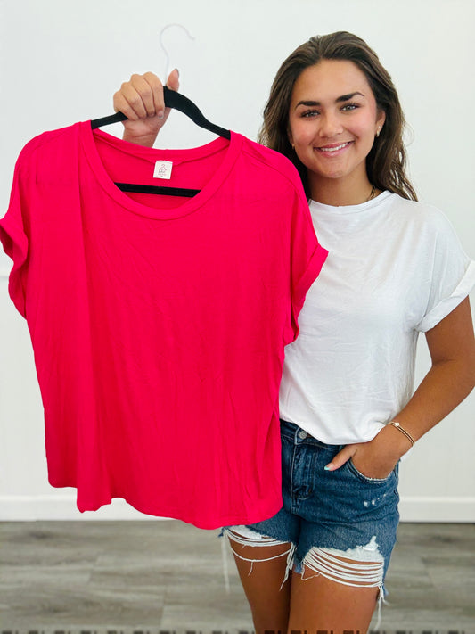 Round Neck Short Sleeve Top-2 Colors
