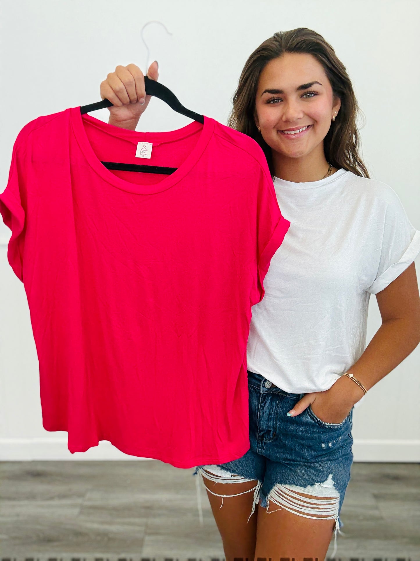 Round Neck Short Sleeve Top-2 Colors