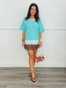 Turquoise Lace Hem Fuzzy Sweater Top (One Size)