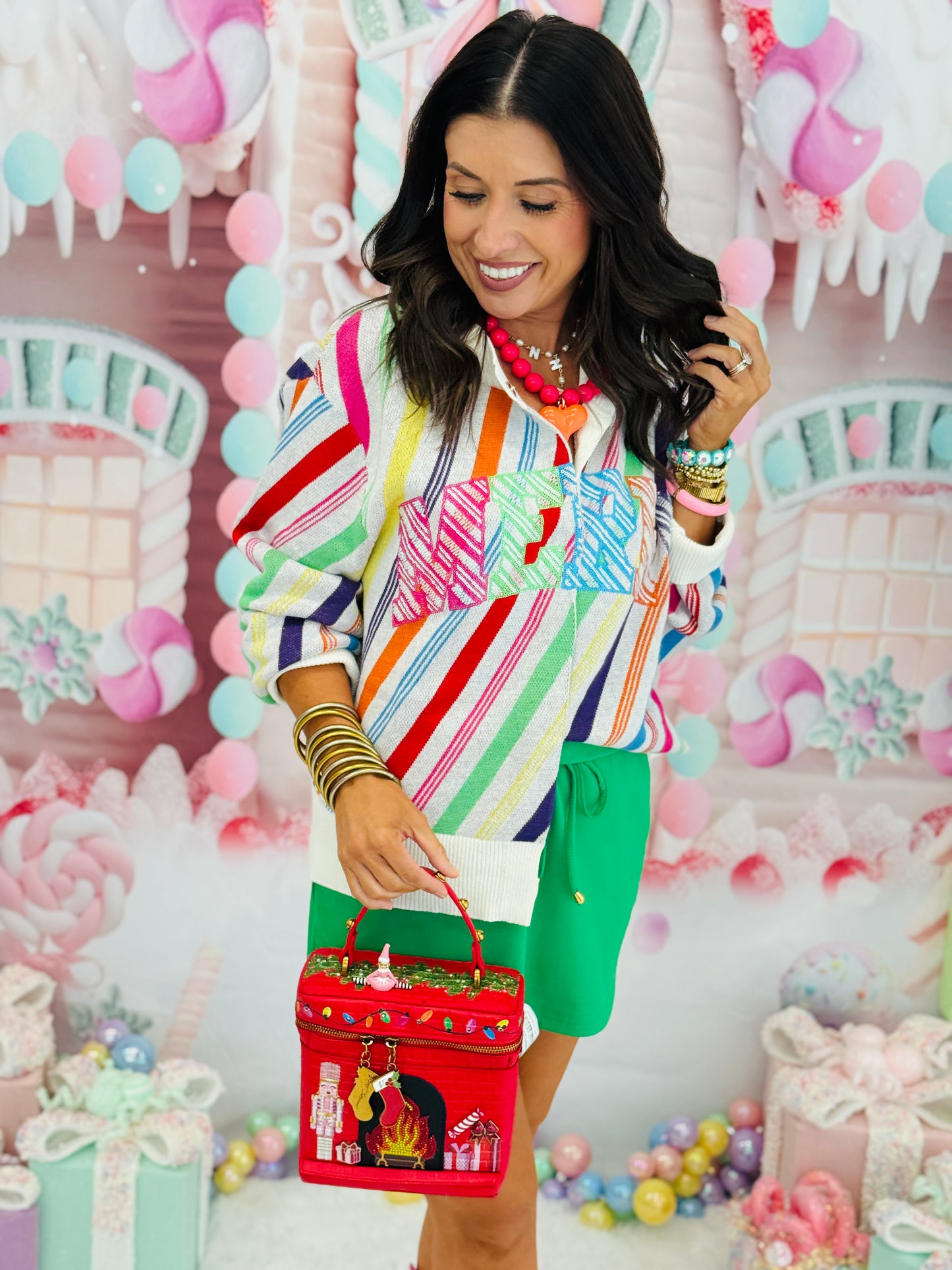 Queen Of Sparkles  Rainbow Striped 'Merry' Button Up Cardigan (Reg. and Plus)
