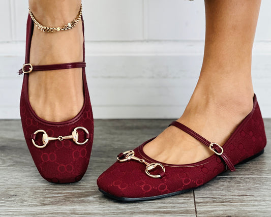 Burgundy Bit & Buckle Flats