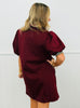 Burgundy Gingham Trim Mini Shift Dress (Reg & Plus)