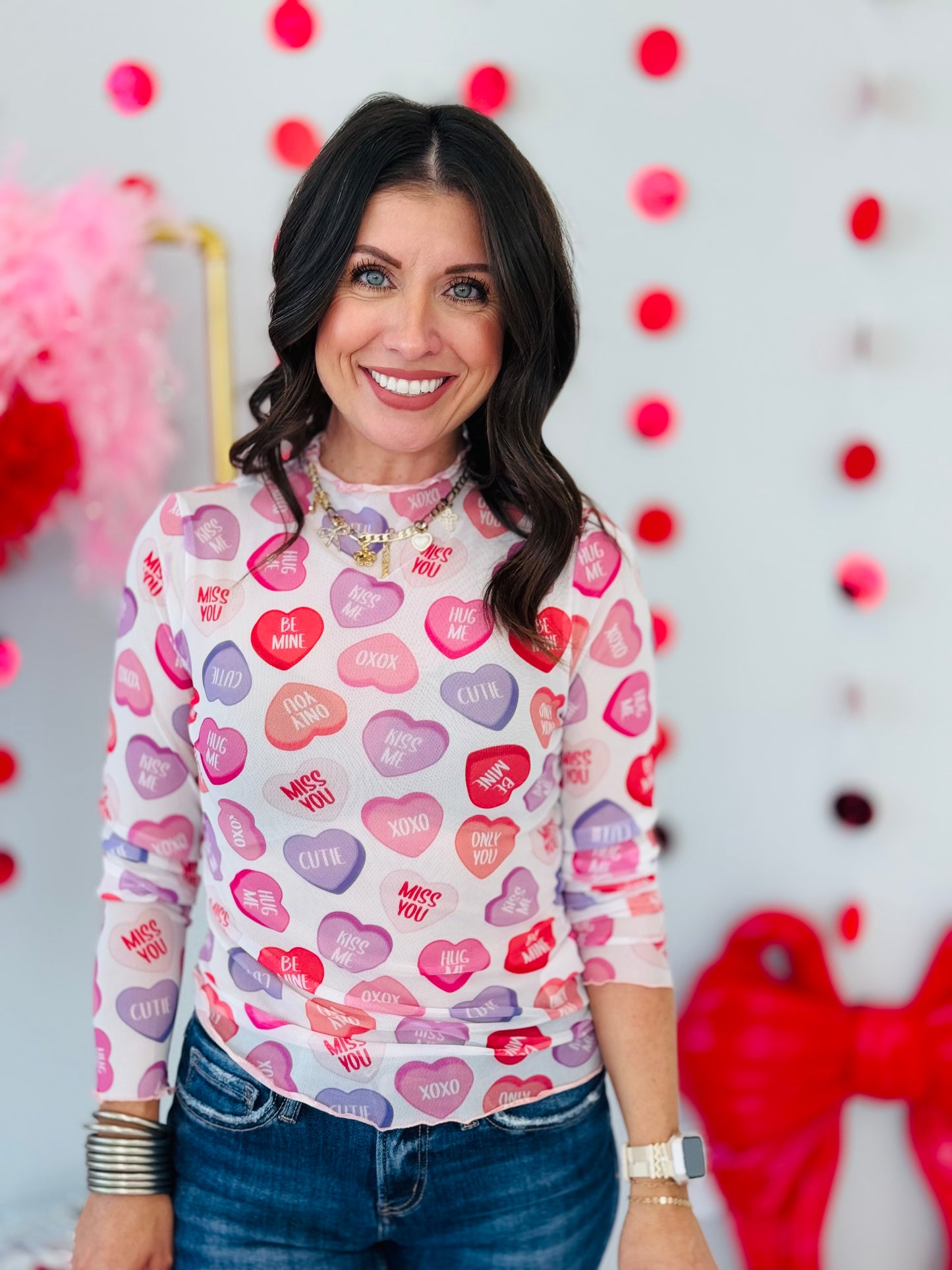 Conversation Heart Mesh Top (Reg. and Plus)