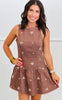 Brown/Beige Embroidered  Mini Dress (Reg.)