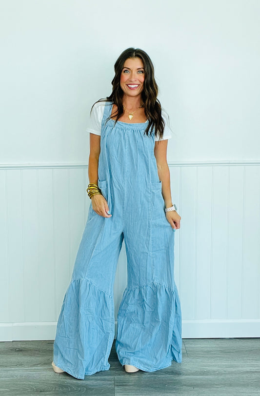 Cutie Lt Denim Jumpsuit Overalls (Reg & Plus)