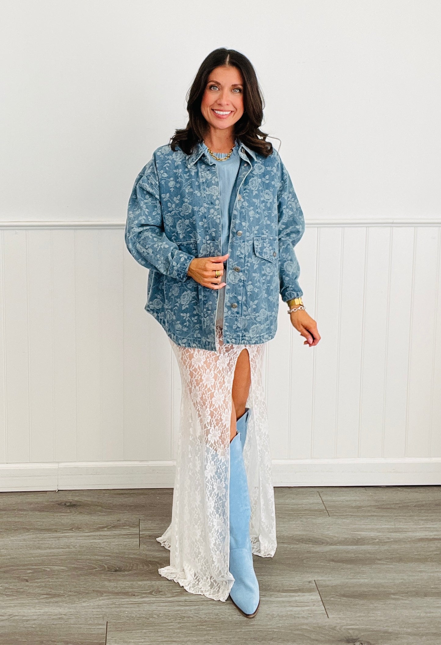 Haze Blue Frill Ruffle Blouse (Reg)