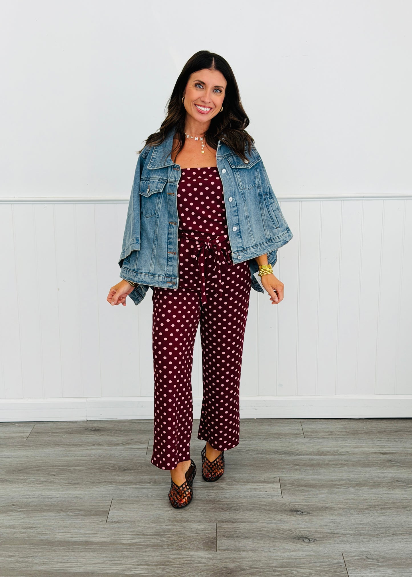 Burgundy/Pink Polka Dot Jumpsuit (Reg.)