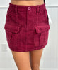 Wine Corduroy Cargo Mini Skirt (Reg)