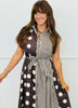 Brown Contrast Dot Stripe Shirt Dress (Reg. and Plus)