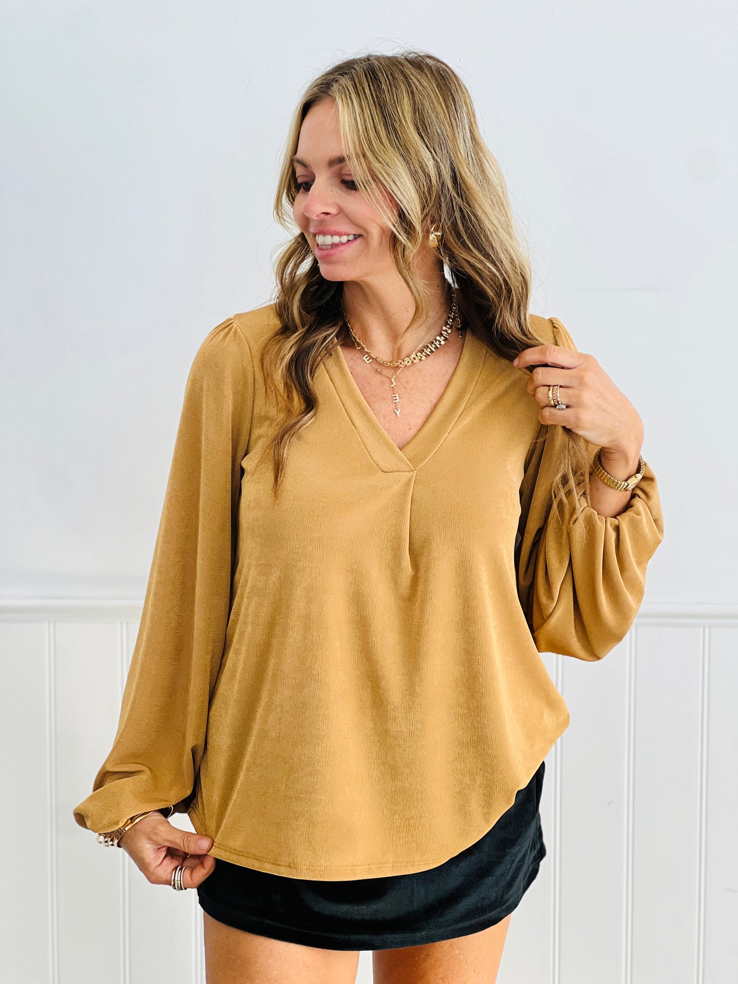 Casual V-neck Long Sleeve Top (Reg. and Plus) - 3 Colors