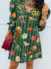 Queen Of Sparkles Dk Green/Blue Striped Thanksgiving Icon Dress (Reg. and Plus)
