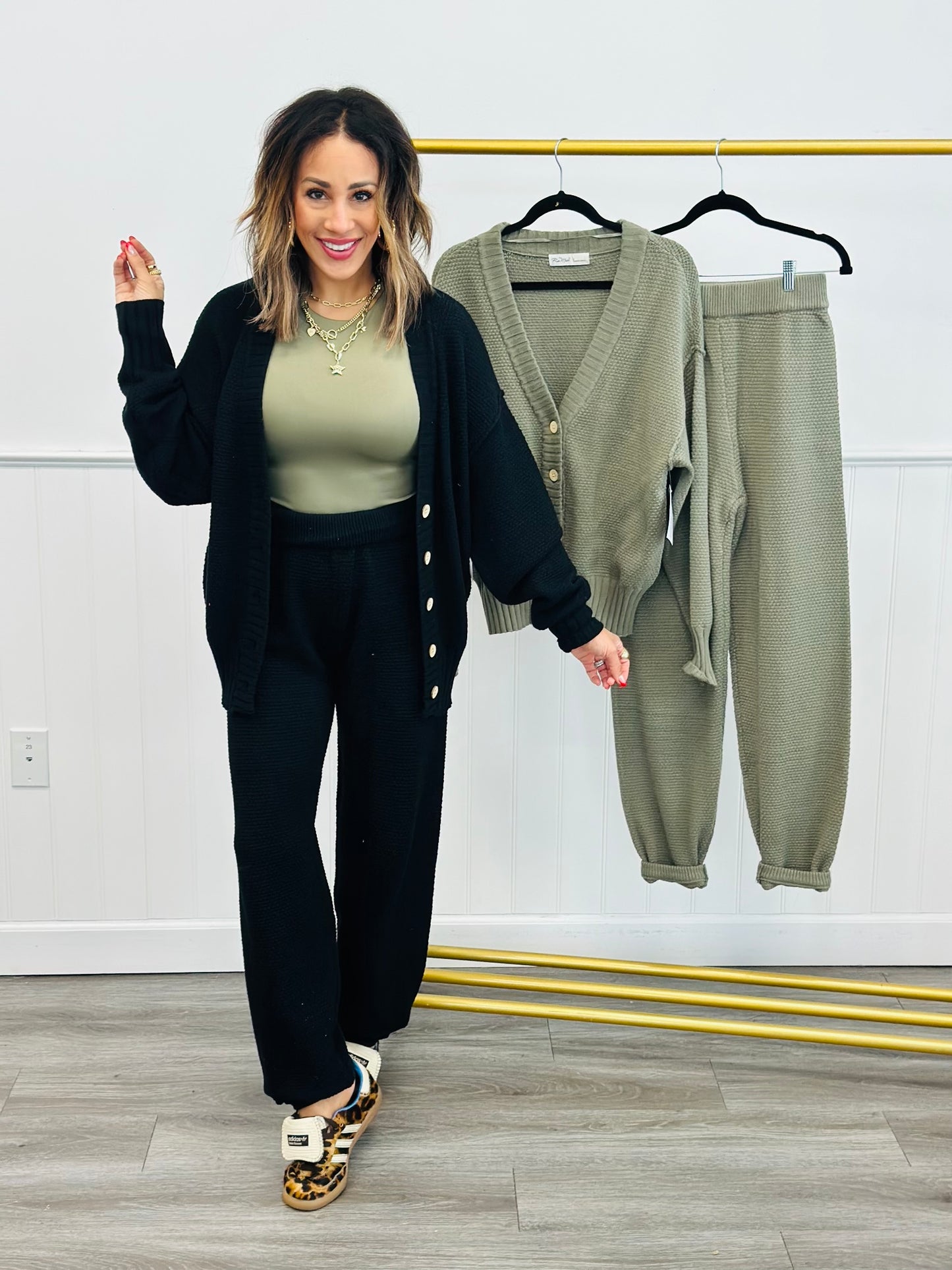 Oversized Cardigan Sweater and Pants Set (Reg. and Plus)