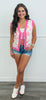 Ivory/Pink Leopard Front Tie Sweater Vest (Reg.)