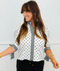 White Polka Dot/Stripes Cassidy Tie Sleeve Top (Reg. and Plus)