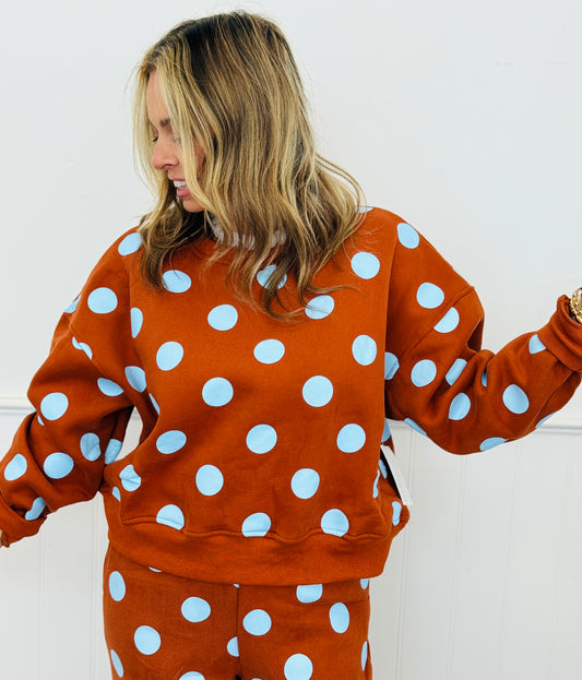 Rust/Sky Blue Polka Dot Sweatshirt (Reg.)