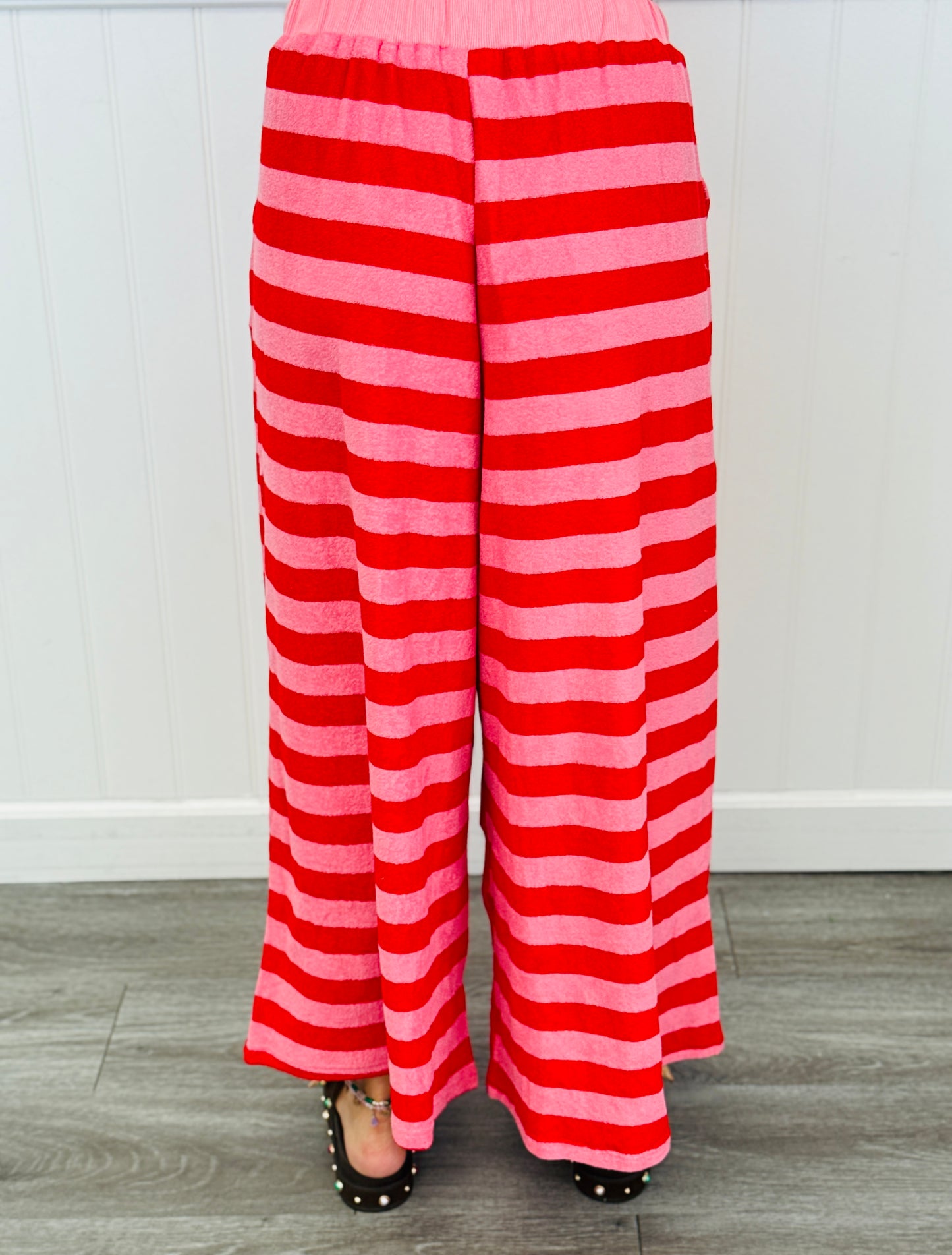 Pink/Red Striped French Terry Top & Pants Set (Reg. and Plus)