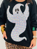 Queen Of Sparkles Black & White Floral Sequin Ghost Sweatshirt (Reg. and Plus)