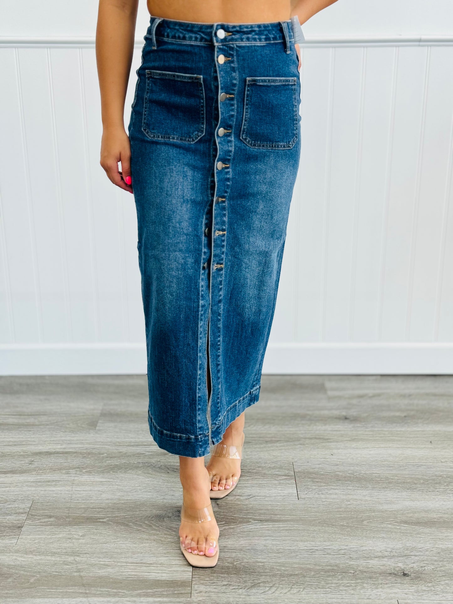 Denim Pencil Maxi Skirt ( Reg)