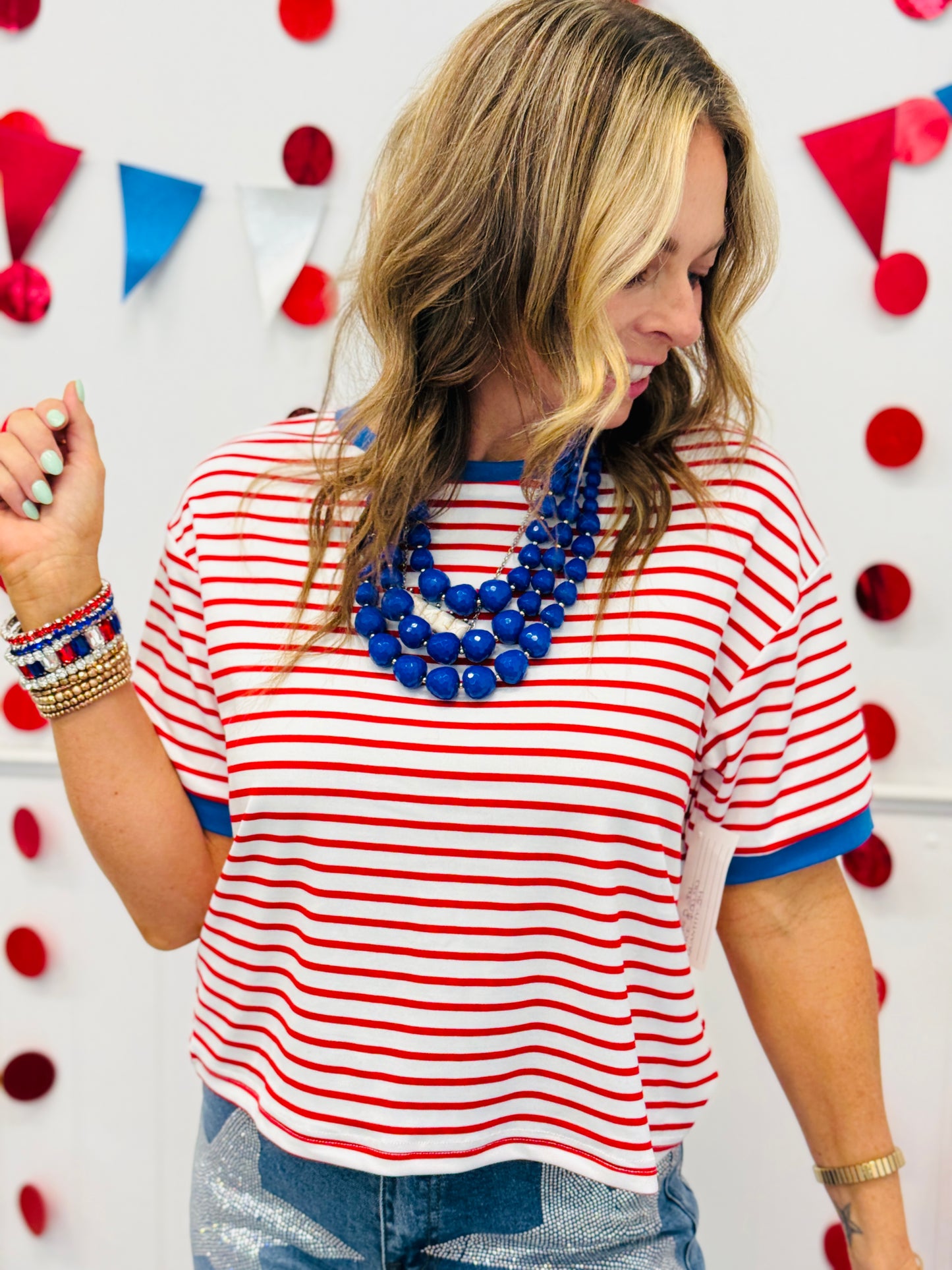 White/Red Retro Stripes Tee (Reg. and Plus)