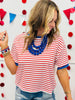 White/Red Retro Stripes Tee (Reg. and Plus)