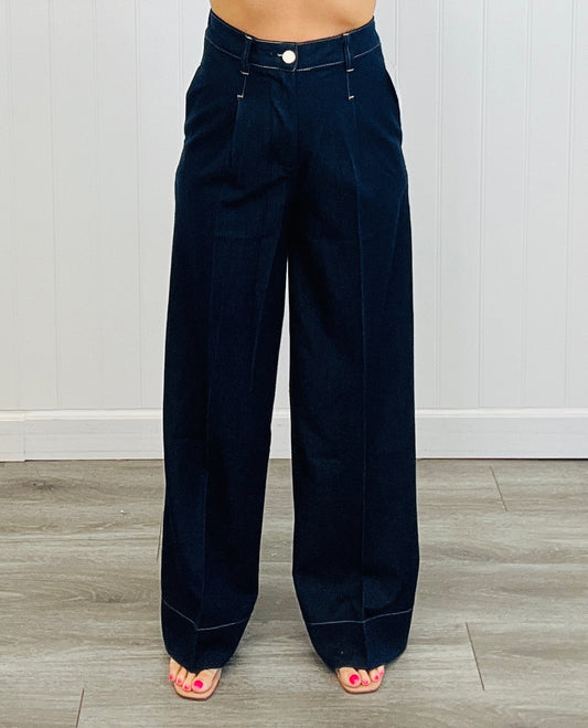 Denim Pleated Pants (Reg.)