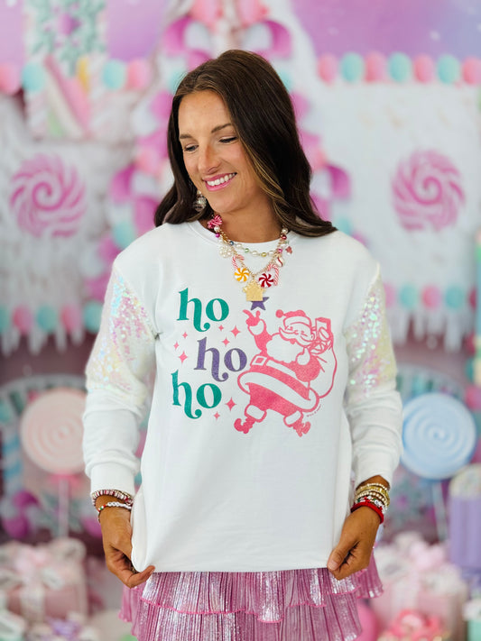 White Ho Ho Ho Santa Sequin Sweatshirt (Reg. and Plus)