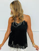Black Lace Detail Crystal Straps Top (Reg.)