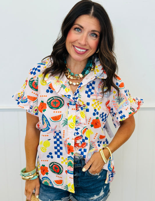 Multi Palm Paradise Blouse (Reg & Plus)