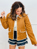 Cognac Scallop Trim Faux Suede Jacket (Reg.)