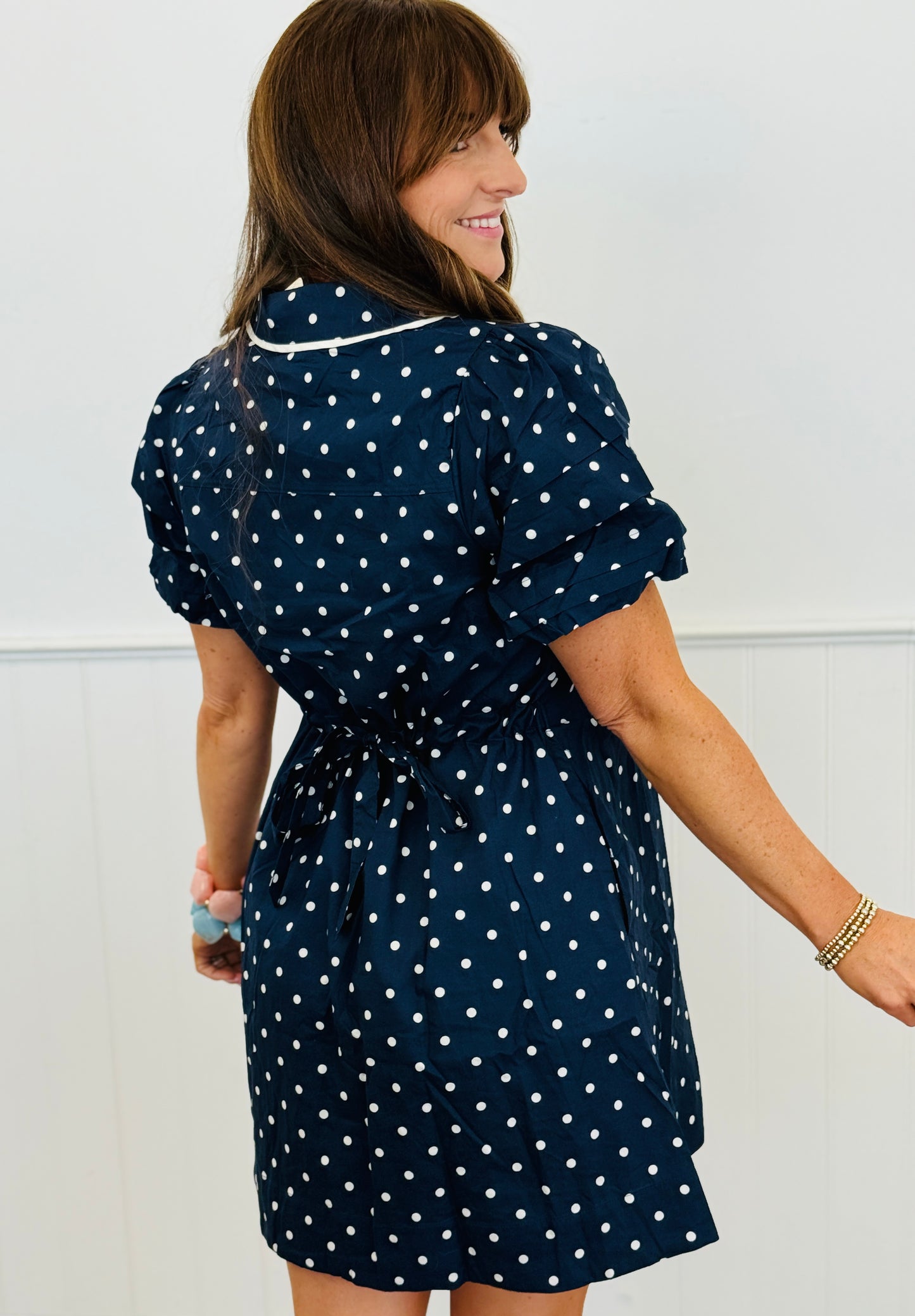 Navy Puff Polka Dot Mini Dress (Reg & Plus)