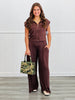 Brown Sleeveless Zip Up Top & Pants Set (Reg.)