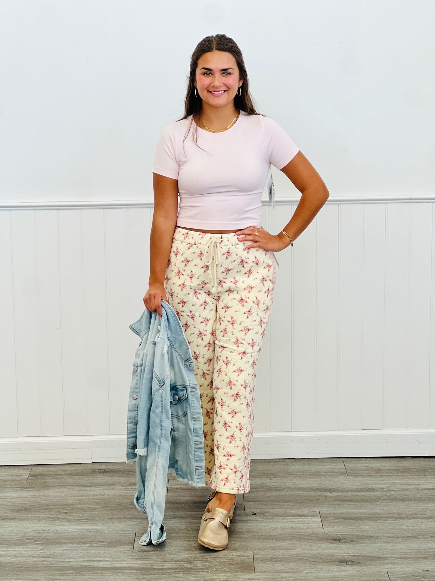 Cream Floral Heavy Fleece Pants (Reg.)