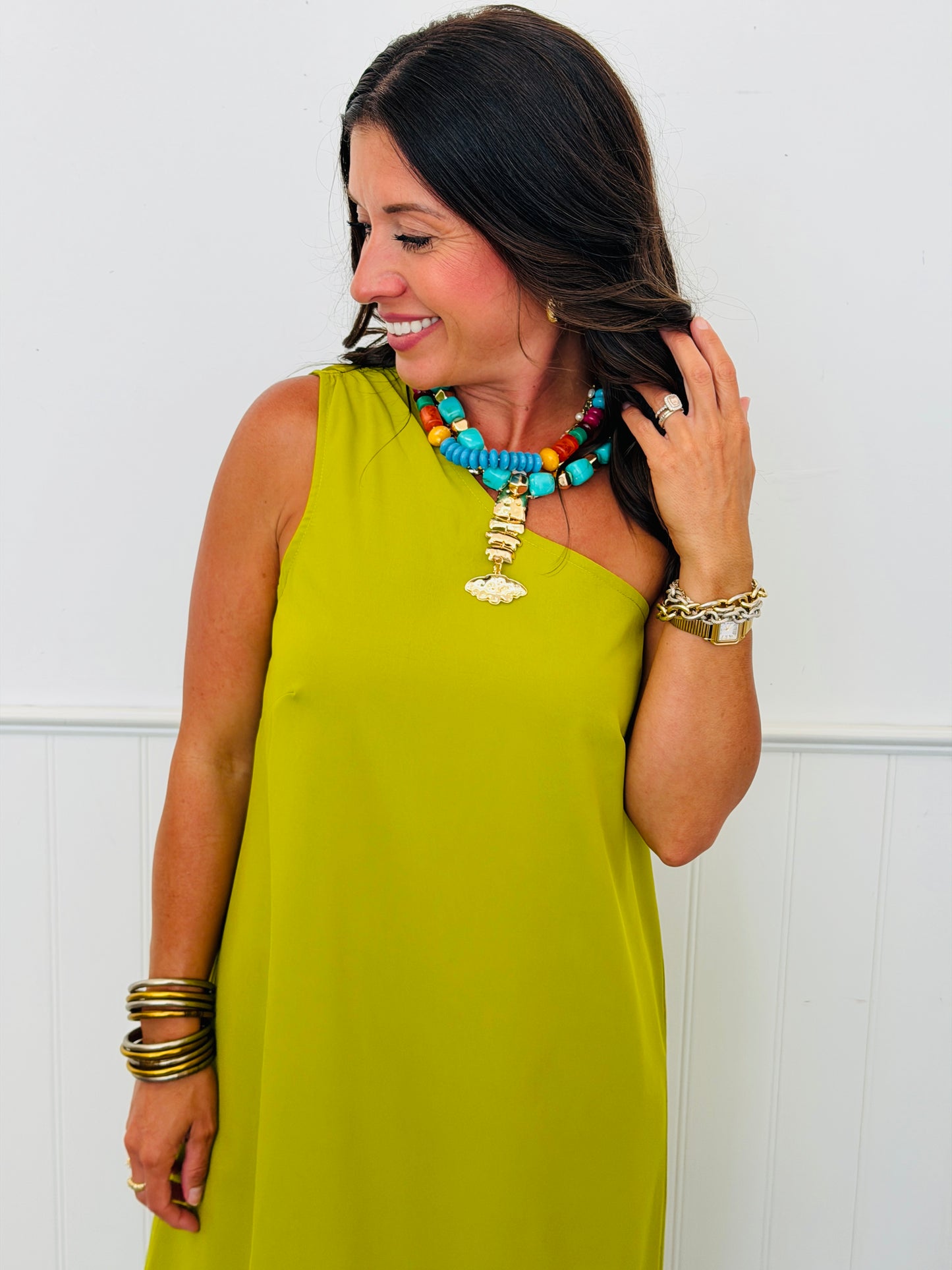 Lime One Shoulder Maxi Dress (Reg.)