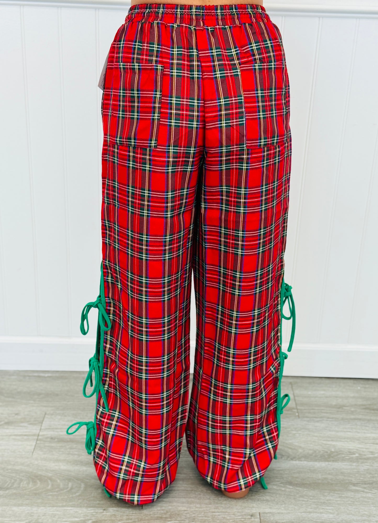 Red Plaid Side Tie Jogger Pants (Reg. and Plus)