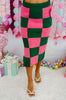 Green/Pink Checkered Knit Pencil Midi Skirt (Reg. and Plus)