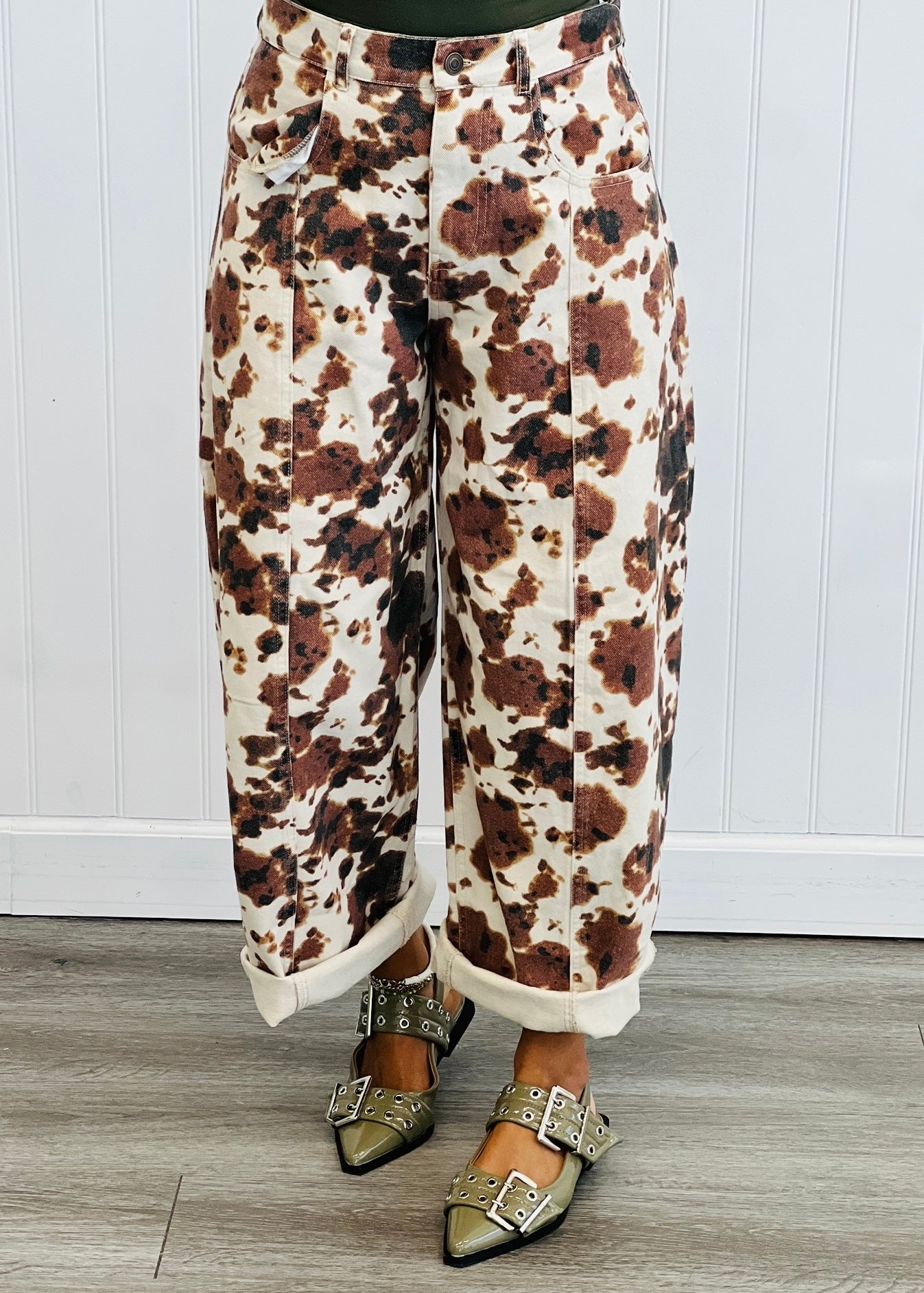 Brown Cow Print Wide Leg Pants (Reg.)