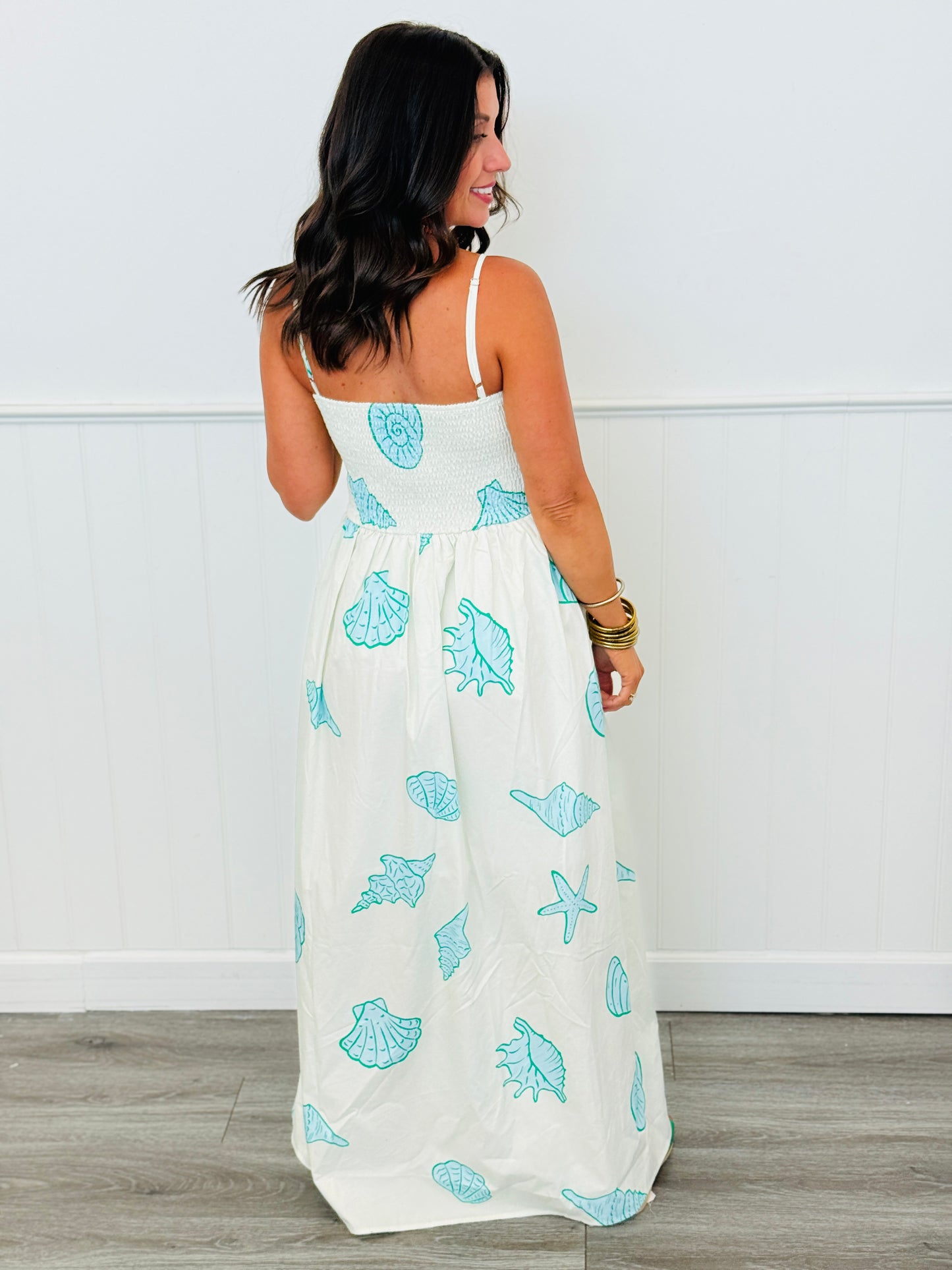 Ivory/Green Seashell Print Maxi Dress (Reg.)