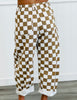 Mocha Checkered Print Denim Barrel Pants (Reg & Plus)