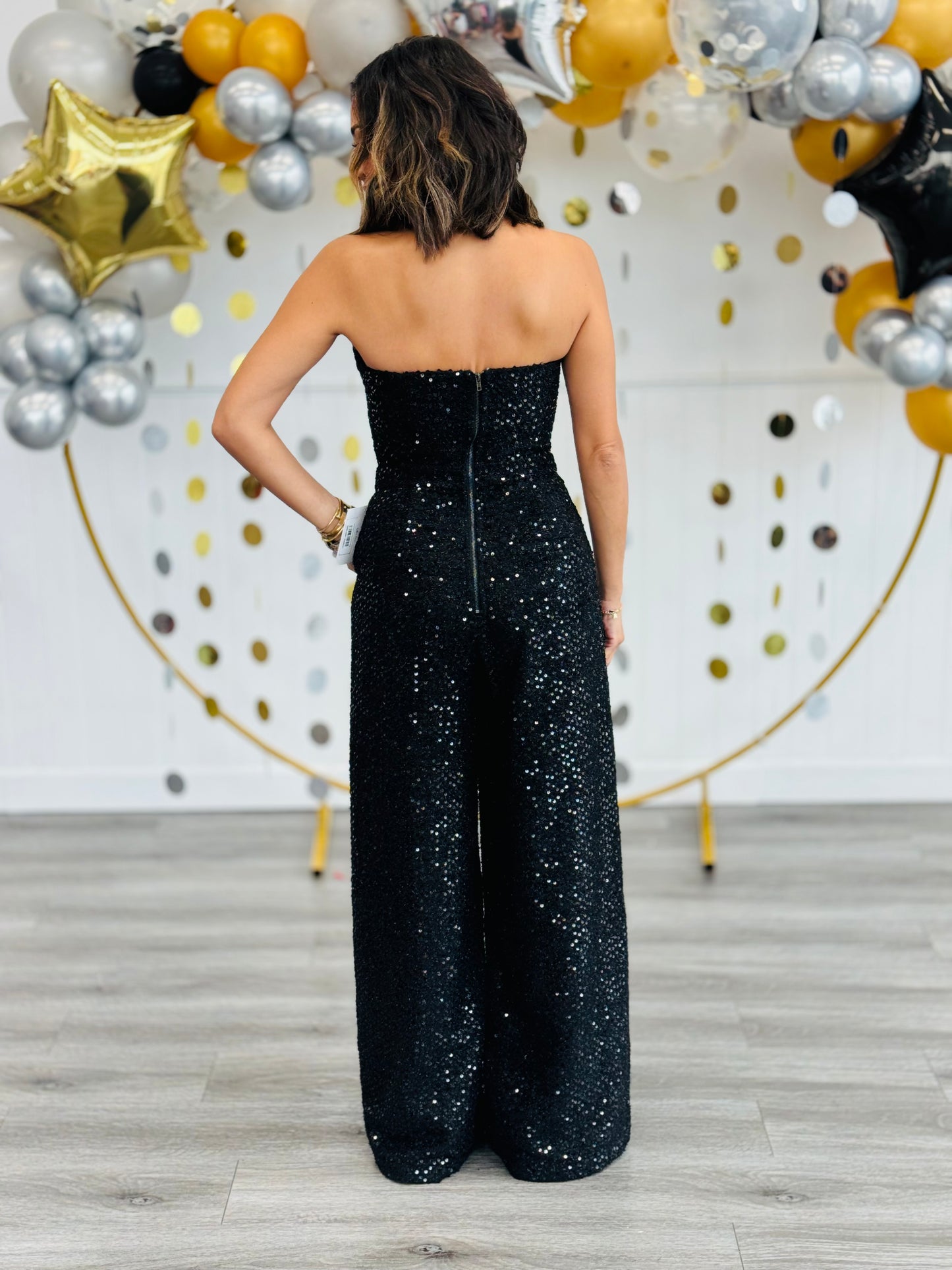 Black Sequin Strapless Jumpsuit (Reg)