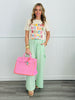 Green Striped Wide Leg Barrel Pants (Reg. & Plus)