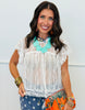 Lace Sheer Neck Tie Blouse (Reg.) - 2 Colors