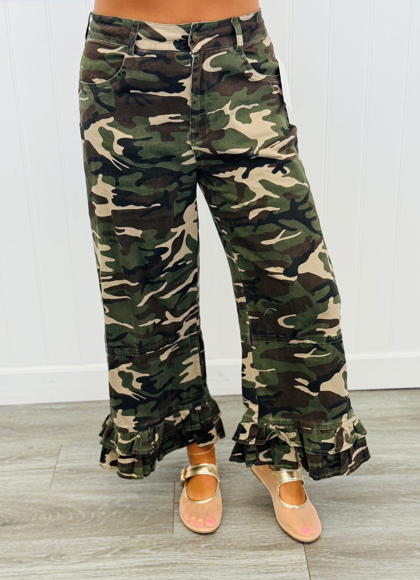 Vintage Camo Ruffled Hem Pants (Reg.)